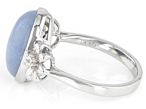 14x10mm Angelite And 0.07ctw White Zircon Rhodium Over Sterling Silver Flower Ring - Size 7
