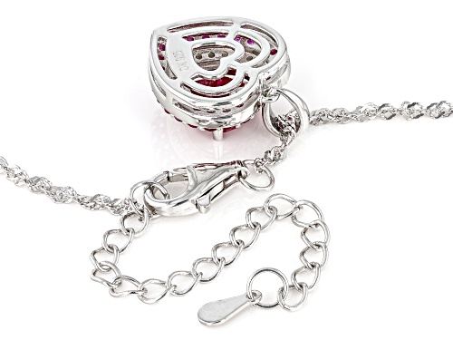 2.31ctw Lab Ruby and 0.20ctw White Zircon Rhodium Over Sterling Silver Heart Pendant with Chain