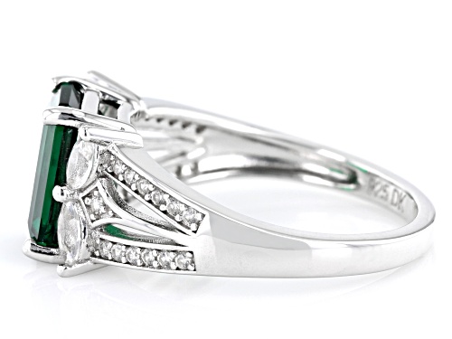 1.78ct Lab Emerald with 0.46ctw Lab White Sapphire & White Zircon Rhodium Over Sterling Silver Ring - Size 8