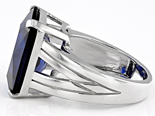 10.20ct Blue Lab Created Sapphire Rhodium Over Sterling Silver Ring - Size 8