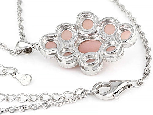 7x5mm And 4x4mm Pink Opal Rhodium Over Sterling Silver Pendant With Chain