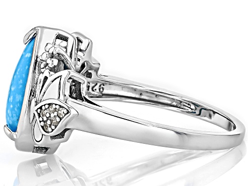 Blue Kingman Turquoise with 0.04ctw White Zircon Rhodium Over Sterling Silver Ring - Size 6