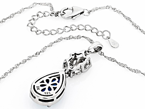 Blue Kingman Turquoise with 0.04ctw White Zircon Rhodium Over Sterling Silver Pendant with Chain