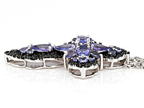 2.78ctw Tanzanite with 0.50ctw Black Spinel Rhodium Over Sterling Silver Pendant with Chain