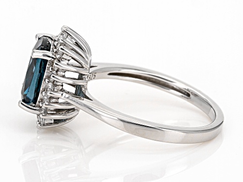 2.19ct Teal Lab Created Spinel with 0.41ctw Lab White Sapphire Rhodium Over Sterling Silver Ring - Size 9