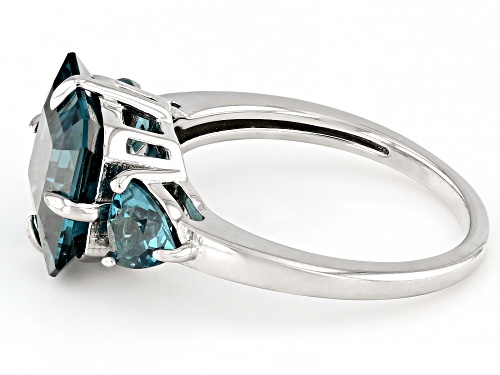 4.68ctw Asscher Cut Lab Created Teal Spinel Rhodium Over Sterling Silver Ring - Size 6