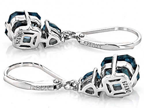 5.27ctw Asscher Cut Lab Created Teal Spinel Rhodium Over Sterling Silver Earrings