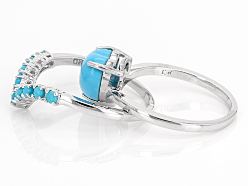 Blue Sleeping Beauty Turquoise Rhodium Over Sterling Silver Set Of Two Rings - Size 7