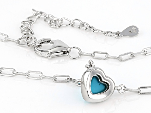 7mm Heart Shaped Blue Sleeping Beauty Turquoise Rhodium Over Sterling Silver Necklace - Size 18