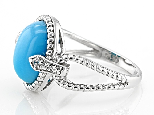 Blue Kingman Turquoise with 0.10ctw White Zircon Rhodium Over Sterling Silver Ring - Size 9