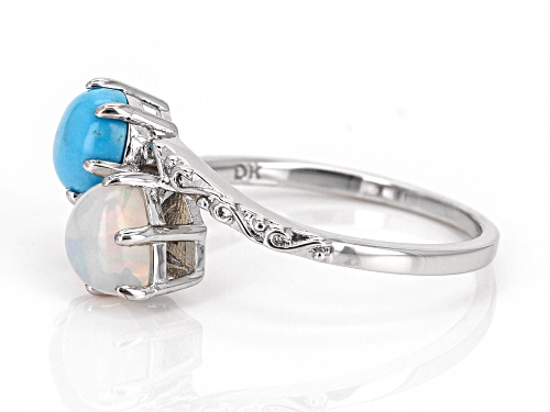 Ethiopian Opal with Sleeping Beauty Turquoise Rhodium Over Sterling Silver Ring - Size 9