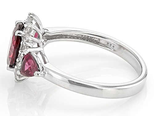 2.46ctw Raspberry Rhodolite with White Zircon Rhodium Over Sterling Silver Ring - Size 9