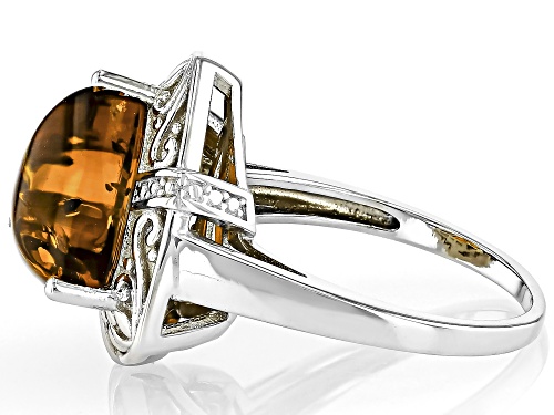 1.70ct Trillion Amber Rhodium Over Sterling Silver Ring - Size 7