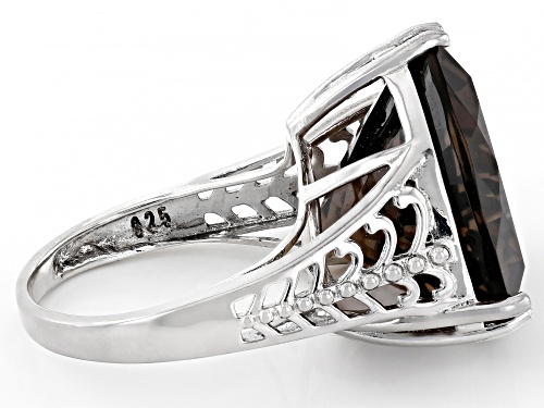 17.00ctw Brown Smoky Quartz Rhodium Over Sterling Silver Ring - Size 6