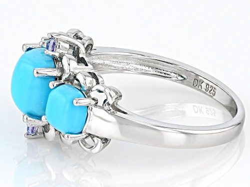 7mm Sleeping Beauty Turquoise with 0.07ctw Tanzanite Rhodium Over Sterling Silver Ring - Size 6