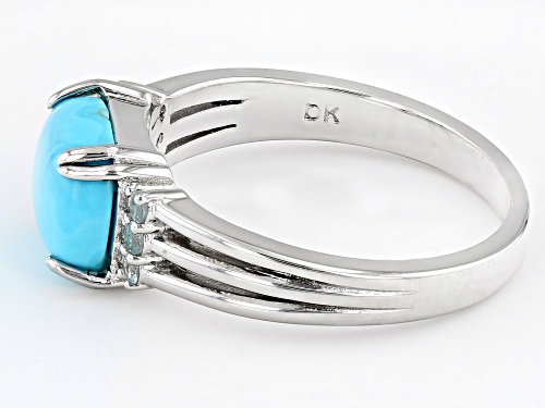 9x7mm Sleeping Beauty Turquoise with 0.10ctw Glacier Topaz™ Rhodium Over Sterling Silver Ring - Size 6
