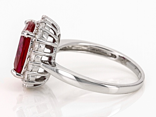3.40ct Lab Created Ruby with 0.61ctw White Topaz Rhodium Over Sterling Silver Ring - Size 6
