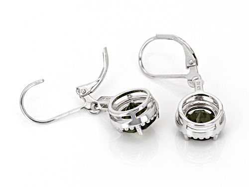 1.87ctw Moldavite with 0.02ctw White Zircon Rhodium Over Sterling Silver Earrings