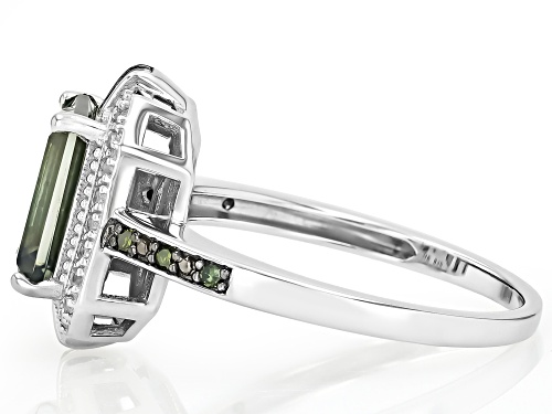 2.00ct Labradorite with 0.16ctw White Zircon & Green Diamond Accent Rhodium Over Silver Ring - Size 8