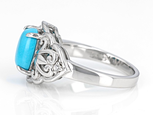 9x7mm Sleeping Beauty Turquoise with 0.03ctw White Zircon Rhodium Over Sterling Silver Ring - Size 9