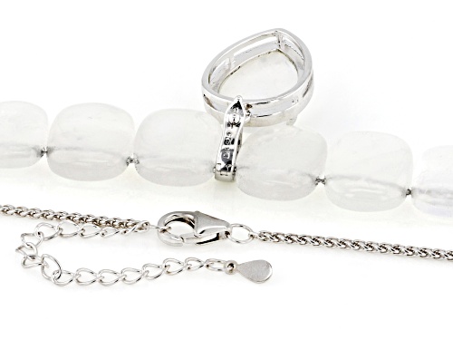 18x13mm Pear Shape Rainbow Moonstone Rhodium Over Sterling Silver Necklace - Size 18