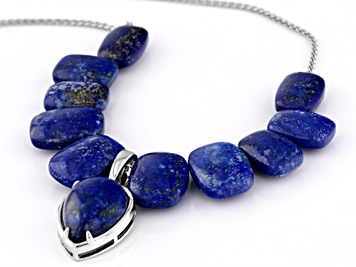 10-18mm Lapis Lazuli Rhodium Over Sterling Silver Necklace - Size 18