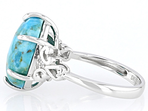 14x10mm Oval Composite Turquoise With 0.03ctw White Zircon Rhodium Over Sterling Silver Ring - Size 6