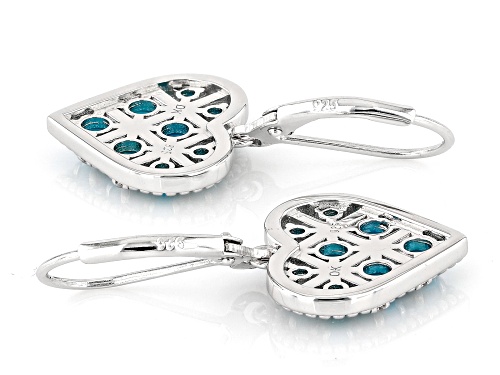 Blue Sleeping Beauty Turquoise with 0.03ctw White Zircon Rhodium Over Sterling Silver Heart Earrings