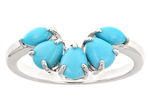 Blue Sleeping Beauty Turquoise Rhodium Over Sterling Silver Set of Two Rings - Size 8