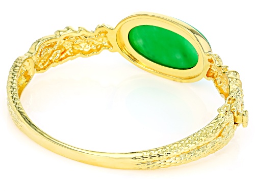 30x20mm Green Jadeite 18k Yellow Gold Over Sterling Silver Dragon Bangle Bracelet - Size 8