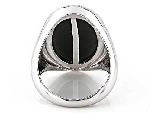 26x16mm Oval Black Onyx Rhodium Over Sterling Silver Men's Carved Dragon Ring - Size 10
