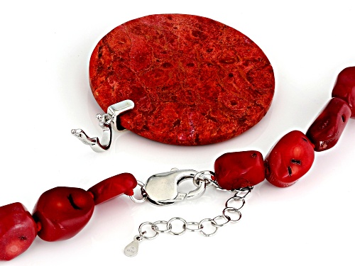 Red Sponge Coral Rhodium Over Sterling Silver Necklace - Size 18