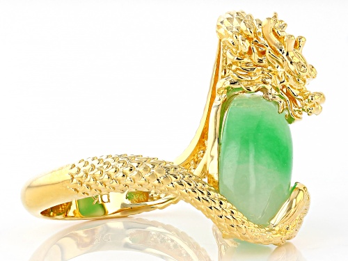 14x10mm Oval Green Jadeite 18k Yellow Gold Over Sterling Silver Dragon Ring - Size 10