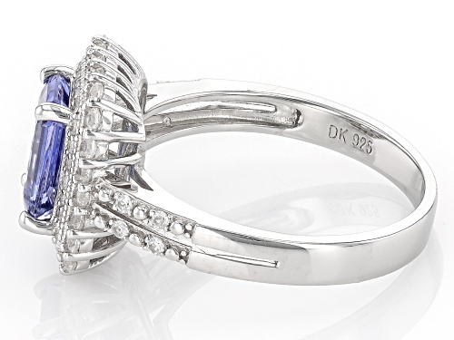 1.28ct Tanzanite With 1.09ctw White Zircon Rhodium Over Sterling Silver Ring - Size 8