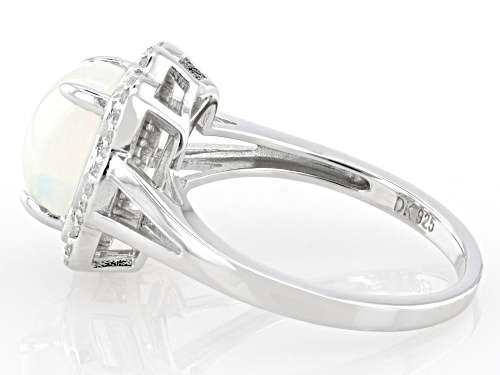 1.00ct White Ethiopian Opal with 0.15ctw White Zircon Rhodium Over Sterling Silver Ring - Size 10