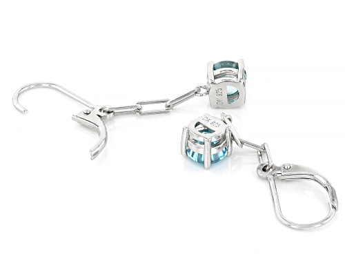 2.01ctw Blue Zircon Rhodium Over Sterling Silver Earrings