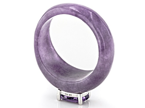 Purple Jadeite with 1.02ct Amethyst Rhodium Over Sterling Silver Ring - Size 6