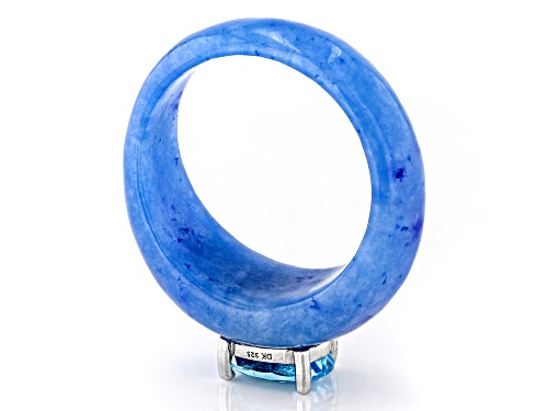 Blue Jadeite with 1.25ct Swiss Blue Topaz Rhodium Over Sterling Silver Ring - Size 6