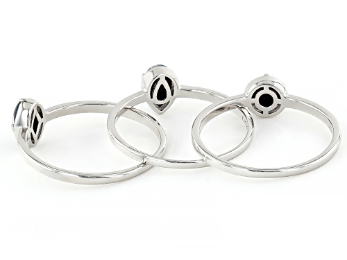 Australian Opal Triplet Rhodium Over Sterling Silver Set of 3 Rings - Size 6