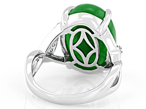 17x12mm Green Jadeite With 0.06ctw White Zircon Rhodium Over Sterling Silver Ring - Size 7