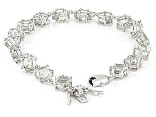 18.78ctw Hexagon Prasiolite Rhodium Over Sterling Silver Bracelet - Size 8