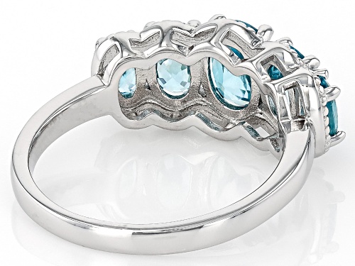 3.11ctw Oval Blue Zircon Rhodium Over Sterling Silver Ring - Size 9
