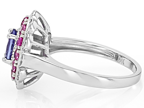 .64ct Tanzanite with 0.83ctw Lab Pink Sapphire & White Zircon Rhodium Over Sterling Silver Ring - Size 9