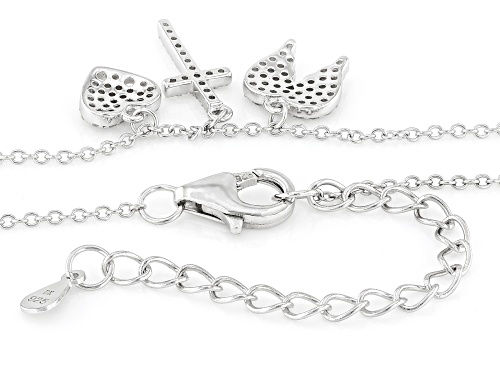 0.35ctw Round Lab Created White Sapphire Rhodium Over Sterling Silver Hearts & Cross Charm Necklace - Size 20
