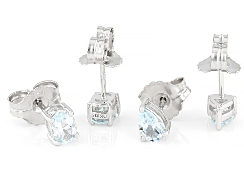 1.30ctw Aquamarine Rhodium Over Sterling Silver Earring Set with Box