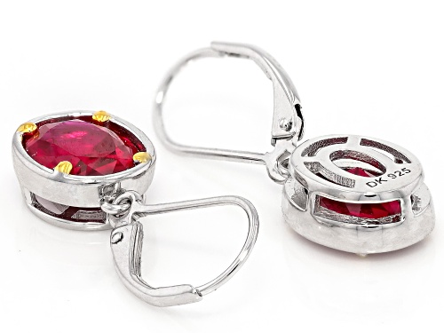5.17ctw Lab Created Ruby Rhodium and 18k Yellow Gold Over Sterling Silver Two-Tone Earrings