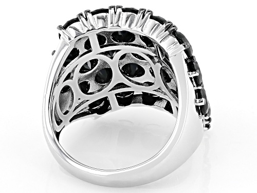 11.83ctw Round Black Spinel Rhodium Over Sterling Silver Ring - Size 7