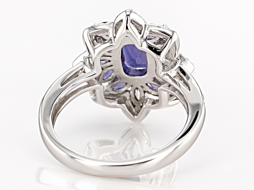 1.39ctw Rectangular Cushion & Marquise Iolite With .14ctw White Zircon Rhodium Over Silver Ring - Size 8