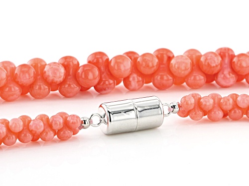 Graduated 3x6mm, 4x8mm and 5x9mm pink coral peanut bead strand, sterling silver necklace - Size 18