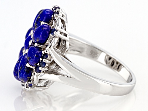 4mm Round & 6x4mm Pear Shape Lapis Lazuli With .25ctw Round Blue Sapphire Rhodium Over Silver Ring - Size 7